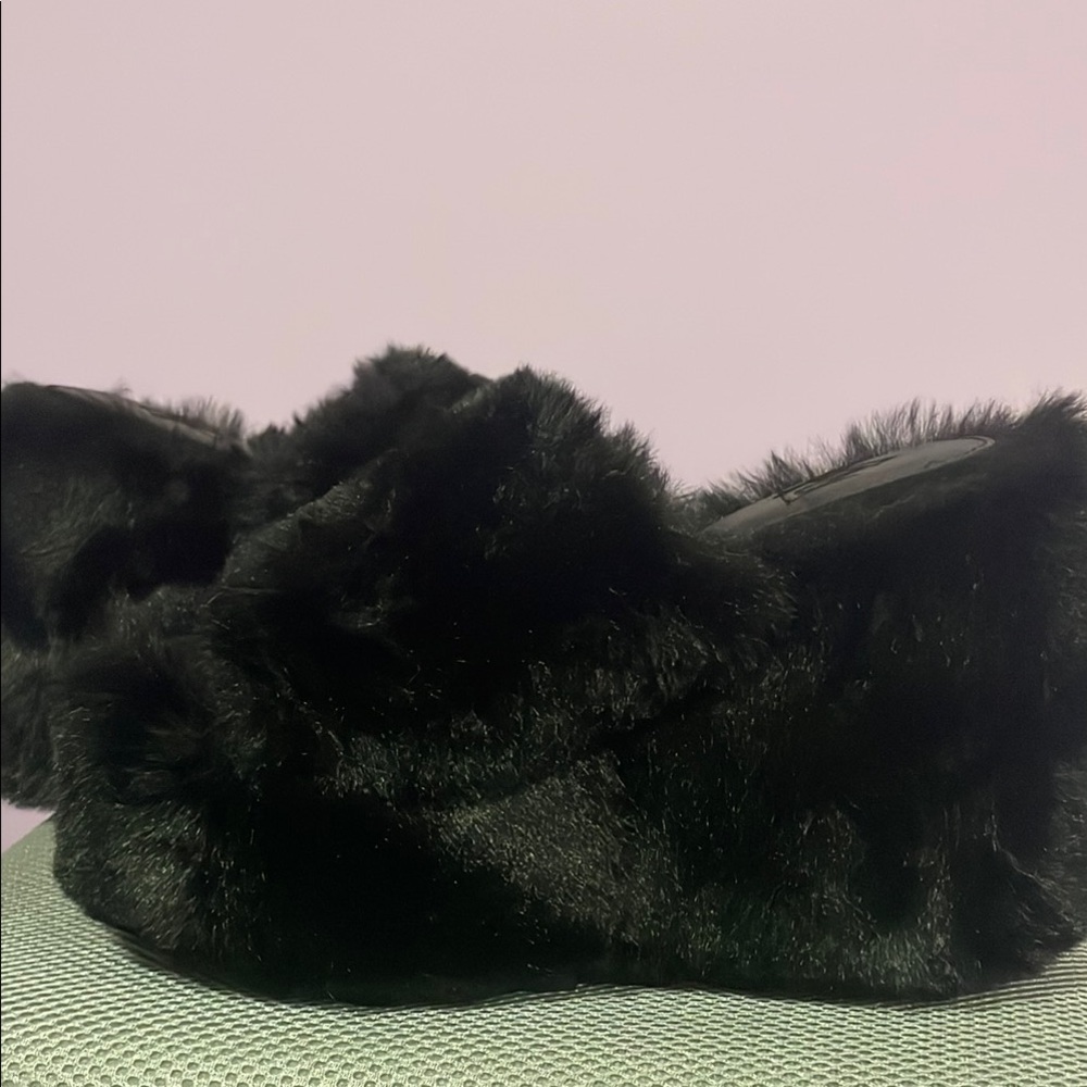 YRU Black Furry Platform Shoes